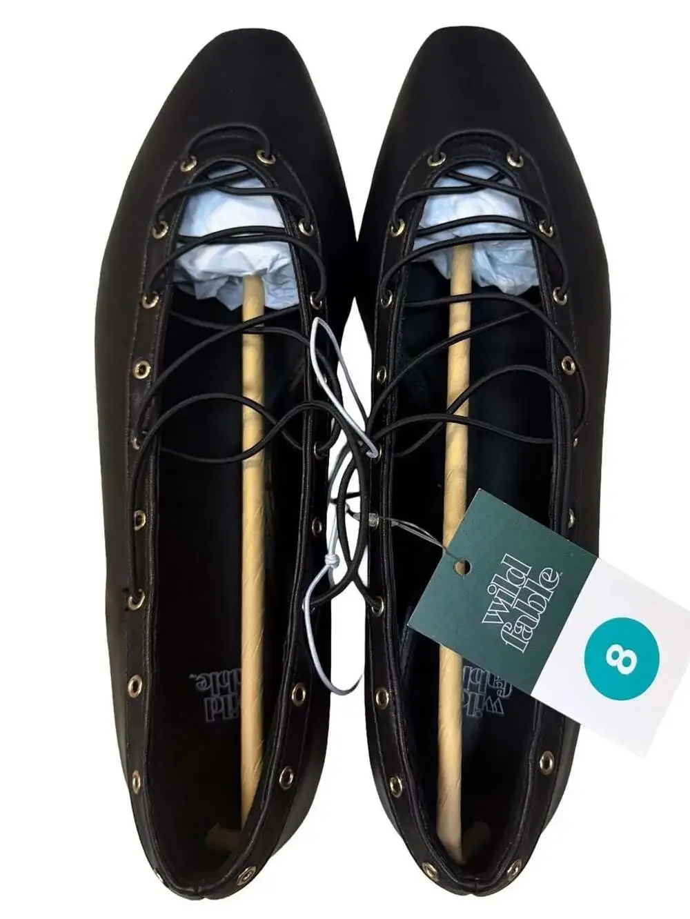 Wild Fable Black Lace-Up Pointed Toe Ballet Flats